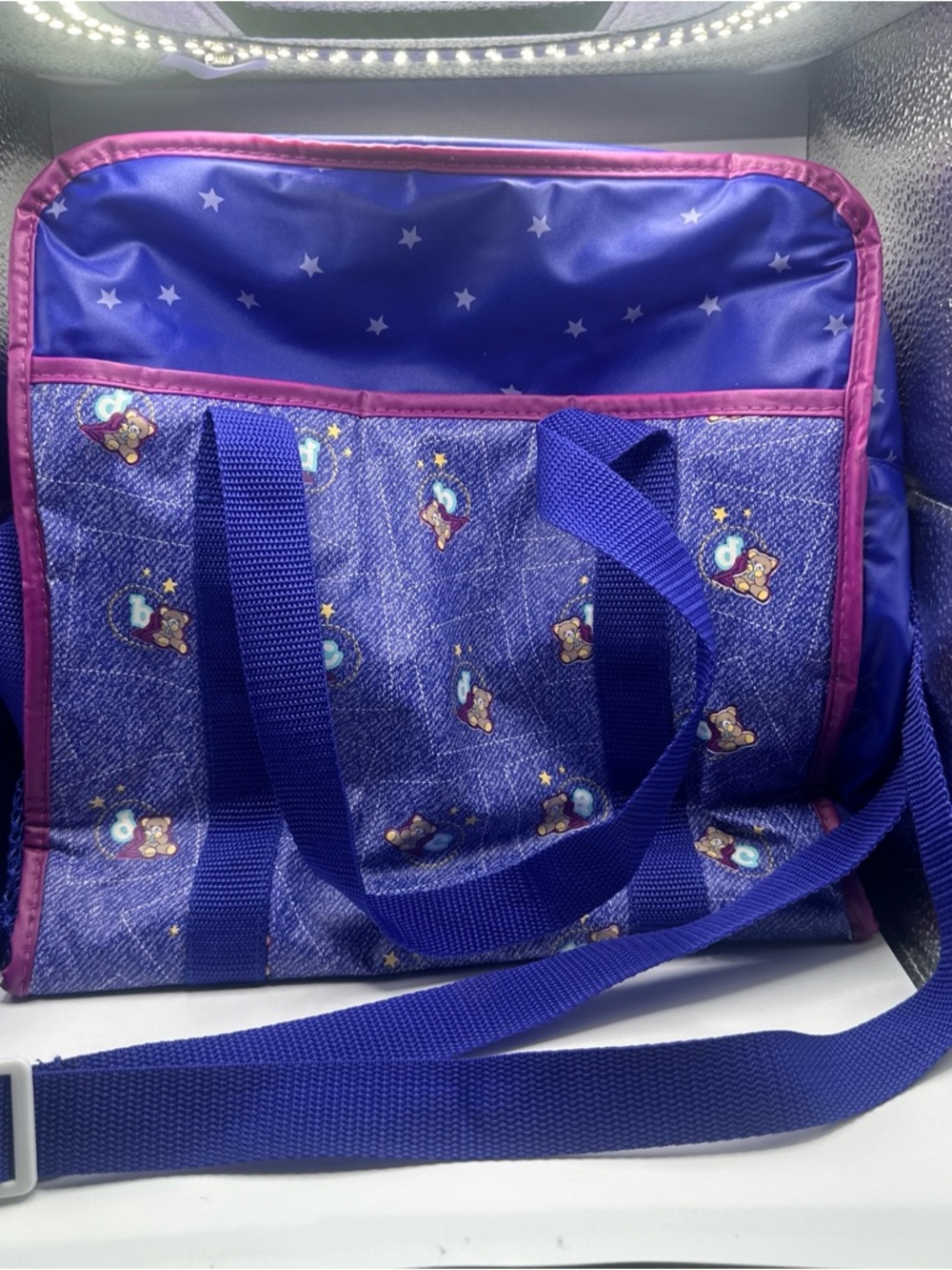 Purple Star & Bear Print Tote Bag